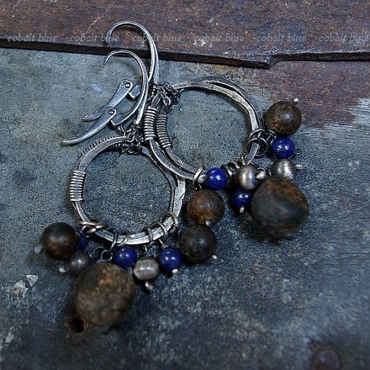BURSZTYN & LAPIS..kolczyki cobalt