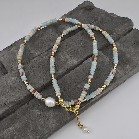 korale Jaspis i perła w złocie - naszyjnik