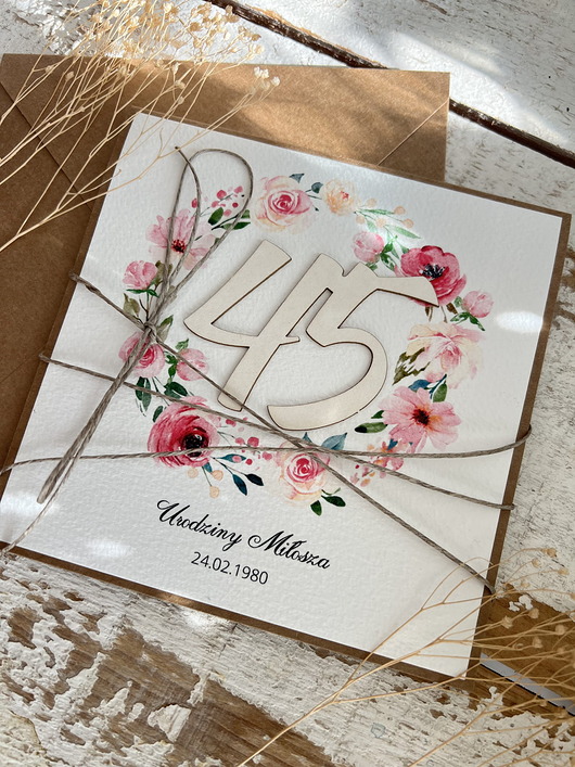 kartki scrapbooking Personalizowany prezent - wyjątkowa kartka ręcznie robiona na 45 urodziny, po