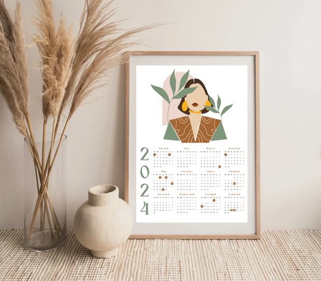 plakaty KALENDARZ ŚCIENNY 2024 KOBIECY BOHO PLAKAT A3