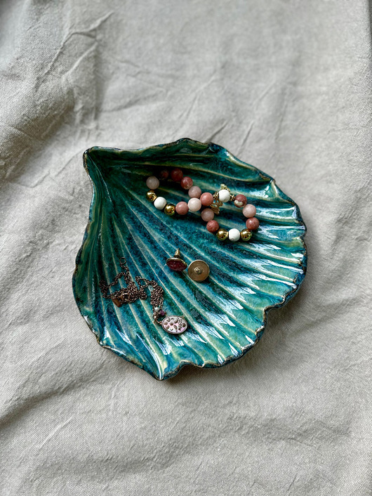 pojemniki na biżuterię Ceramiczna muszla na biżuterię turkus