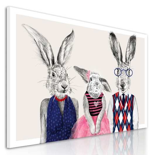 obrazy i plakaty do pokoju dziecięcego OBRAZ NA PŁÓTNIE -"Króliki Trio"120x80cm