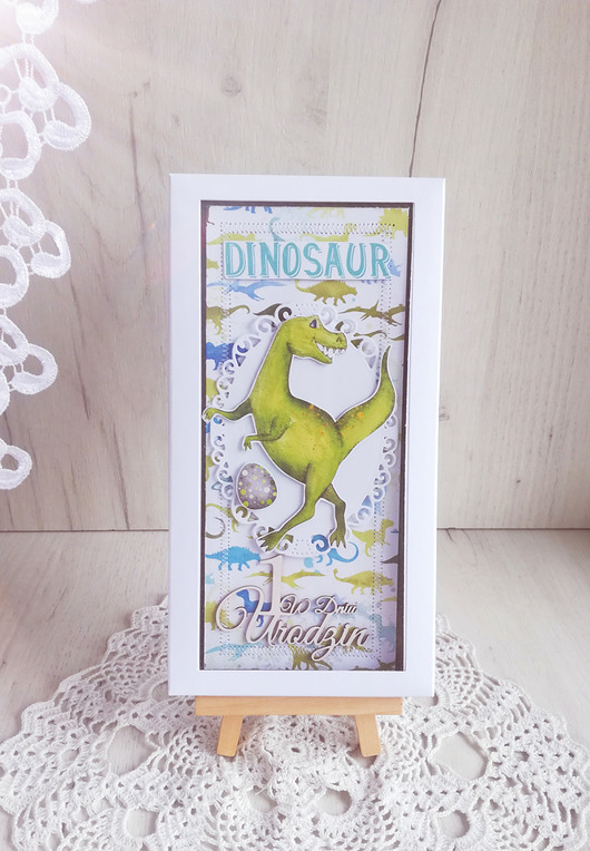 kartki scrapbooking Kartka urodzinowa DL z Dinozaurem 2 GOTOWA