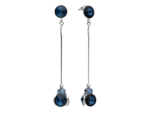 Srebrne kolczyki Swarovski długie niebieski kryształ KOM Biżuteria