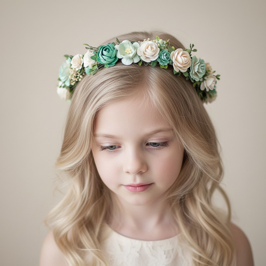 wianki komunijne Delikatny wianek na głowę turkus mięta