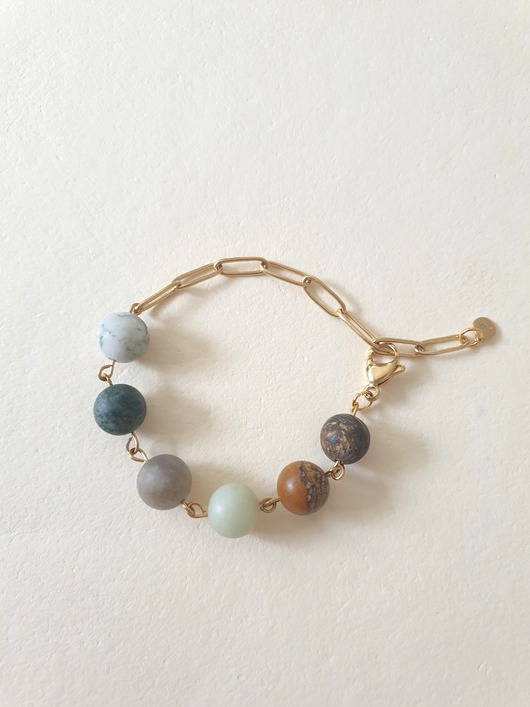 bransoletki z kamieni naturalnych Bransoletka FANABERIA kulki, jaspis, labradoryt, bronzyt, akwamaryn