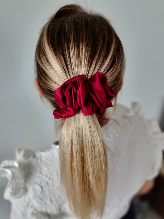 gumki do włosów Gumka jedwabna, scrunchie, frotka burgundy rose MAXI