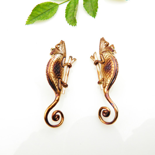 kolczyki - inne Kameleony brązowe - kolczyki srebrne