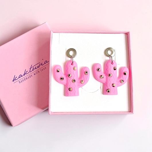 kolczyki z żywicy Kolczyki z żywicy : KAKTUSY z jaspisem : candy pink