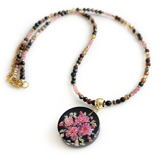 wisiory Naszyjnik z gipsówką - Agat i Turmalin