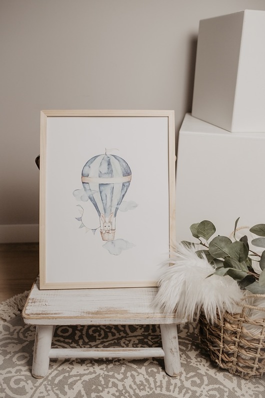 obrazy i plakaty do pokoju dziecięcego PLAKAT Z BALONEM "CZAS PODRÓŻY" 29,7CM X 42CM