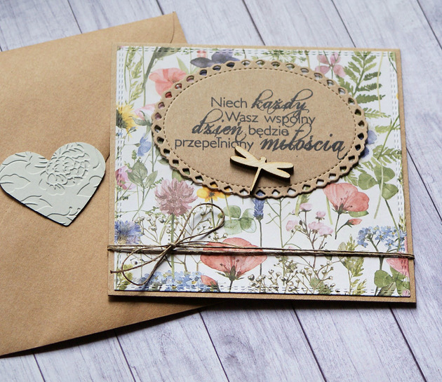 zaproszenia i kartki na ślub Kartka ślubna : na łące