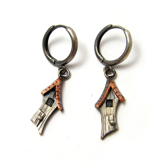 Srebrne kolczyki - chatki,srebro 925,miedź Toros Design
