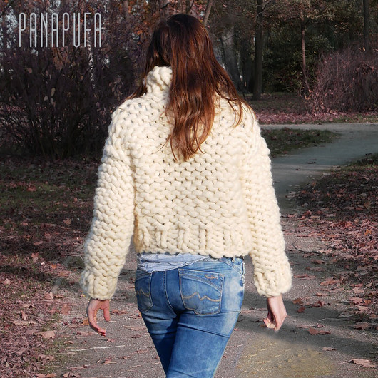 sweter z golfem BULKY 100% wełna PANAPUFA