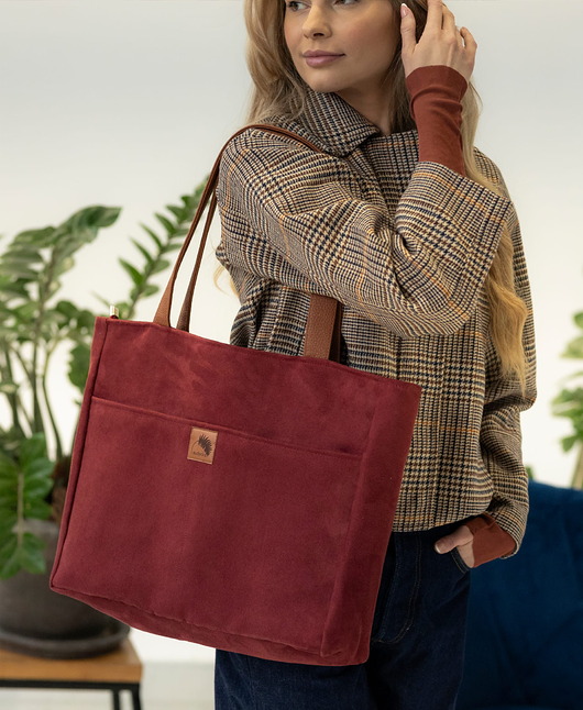 torby na ramię Torba NA LAPTOP Shopper w kolorze bordowym z nubuku tapicerskiego