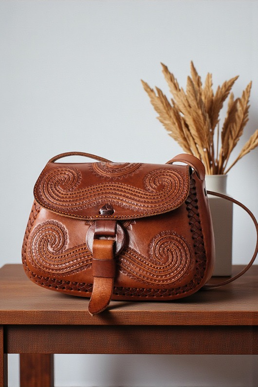torby na ramię Torebka skórzana ręcznie robiona góralska Abril wzory zakopane