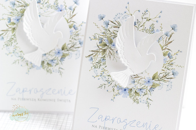 zaproszenia na komunię Zaproszenie na I Komunię Świętą - GOŁĄBEK błękitny