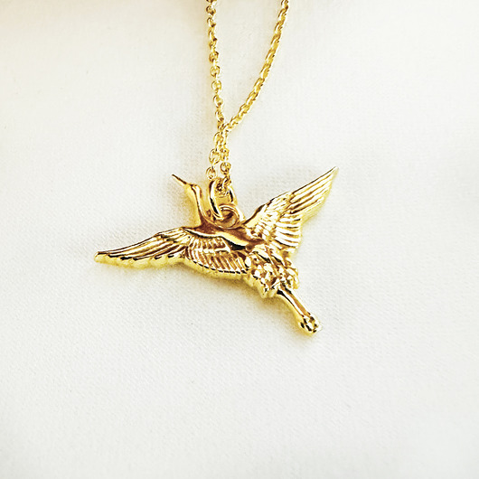 złote naszyjniki Naszyjnik z żurawiem , żuraw, prezent dla ornitologa