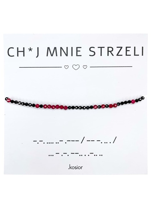 bransoletki na sznurku Bransoletka z alfabetem Morse Kwarc czerwony, Agat
