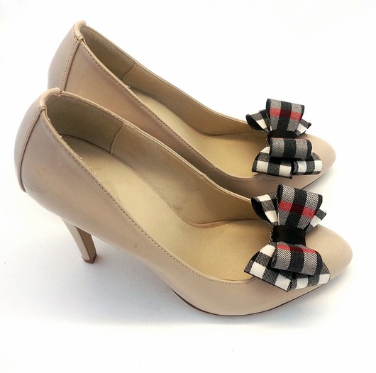 Kokardki 3D Red&Grey Check- klipsy do butów Coquet