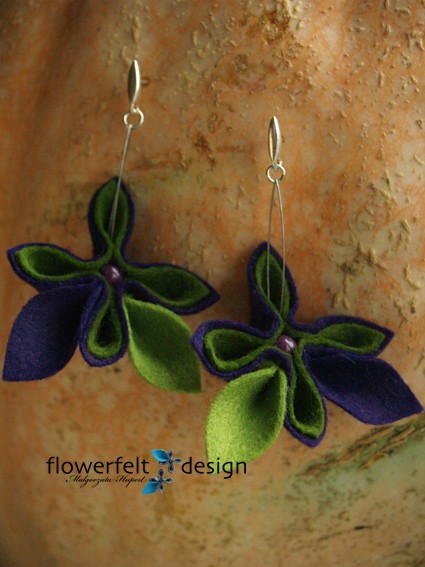Zielony w Fiolecie- Biżuteria Autorska FlowerFelt Design
