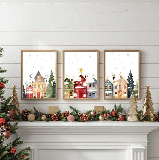 fotografia TRZY PLAKATY  zimowe świąteczne Boże Narodzenie ilustracja