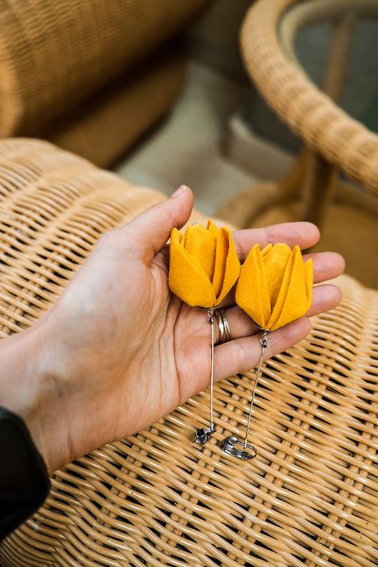 kolczyki - inne Duże żółte kolczyki klipsy TULIPANY premium