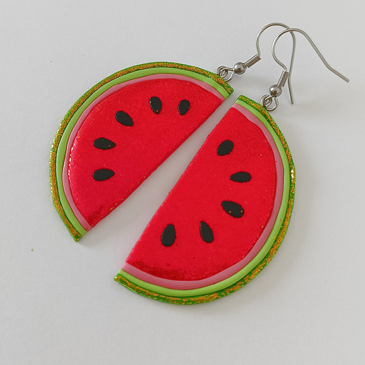 kolczyki z masy plastycznej Brokatowe Kolczyki Arbuzy