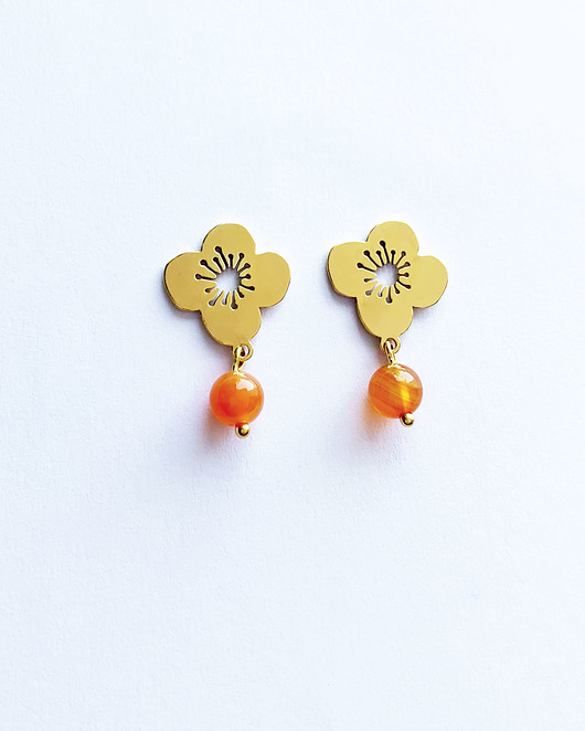 kolczyki pozłacane Kolekcja 70's vibe - Anemone orange - Kolczyki- Sztyfty