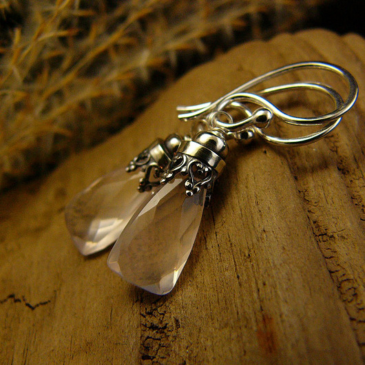 kolczyki wire wrapping Kolczyki Bali Bali - Różowy Kwarc Srebro