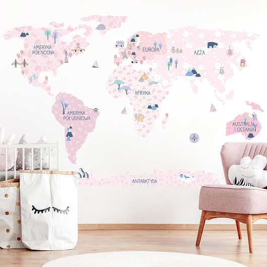 naklejki ścienne do pokoju dziecka MAPA ŚWIATA spring - naklejka na ścianę