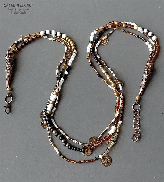 naszyjniki - inne Boho Stonowany naszyjnik z mnóstwa drobnych koralików super PREZENT handmade