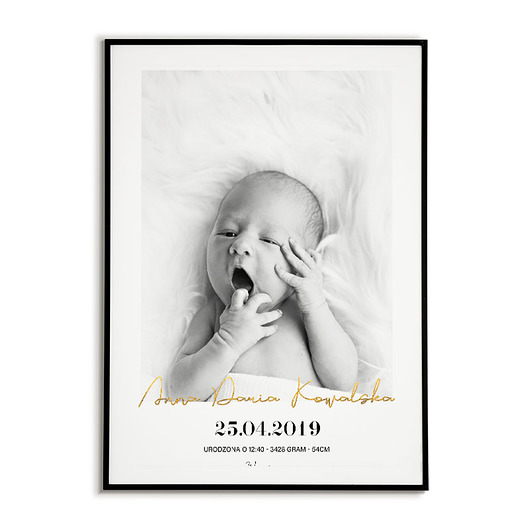 obrazy i plakaty do pokoju dziecięcego Metryczka dla dziecka ze zdjęciem - Plakat Obraz