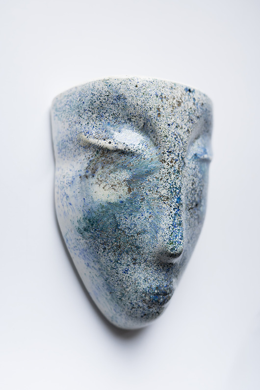 Ozdoby na ścianę Doniczka głowa na ścianę w niebieskie mazy i kropki