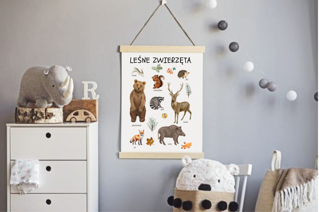 obrazy i plakaty do pokoju dziecięcego PLAKAT DLA DZIECKA las leśne zwierzęta