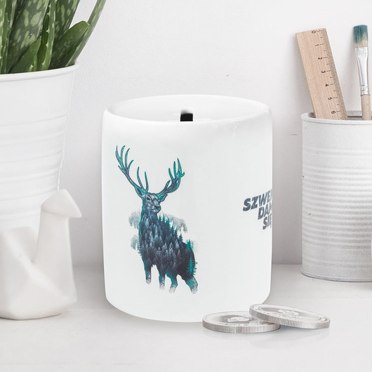 Skarbonka ceramiczna JELEŃ biała Szwendam sie