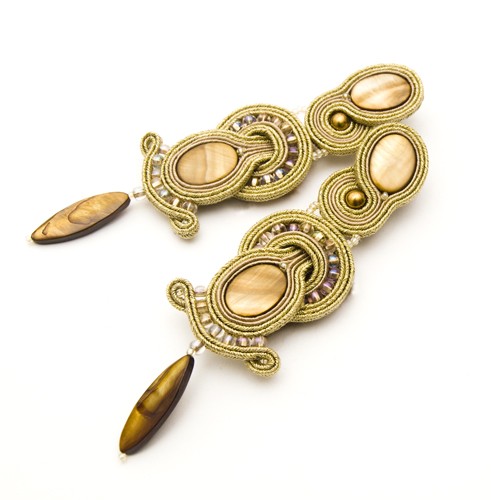 Duże kolczyki soutache - złoto i brąz maanuela