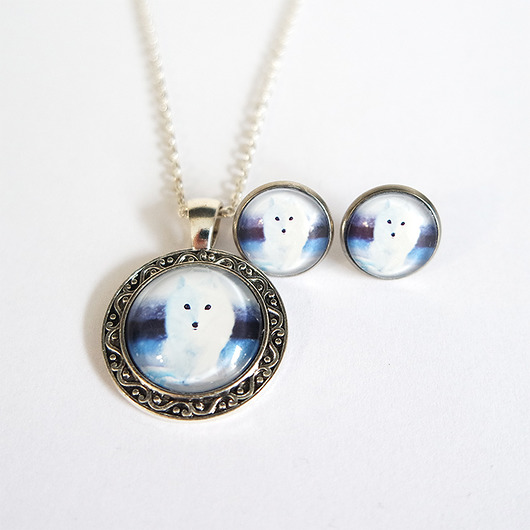 komplet biżuterii Komplet - Biały lis - naszyjnik i kolczyki