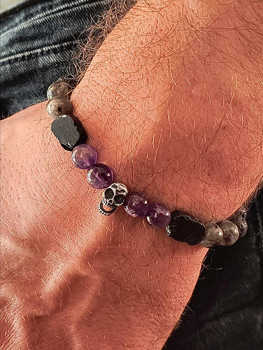 biżuteria męska Bransoleta Męska Czaszka  Ametyst