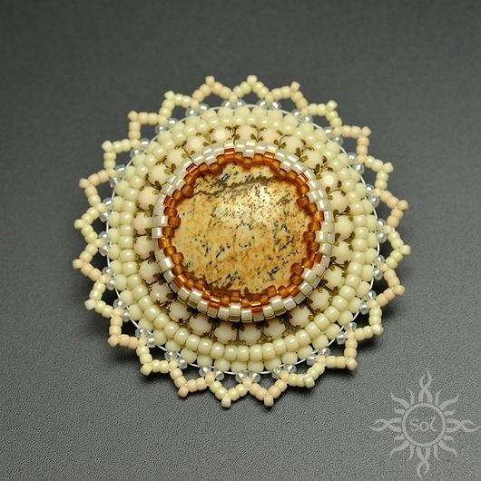 broszki Fleur de jaspe, broszka z jaspisem, beading, haft