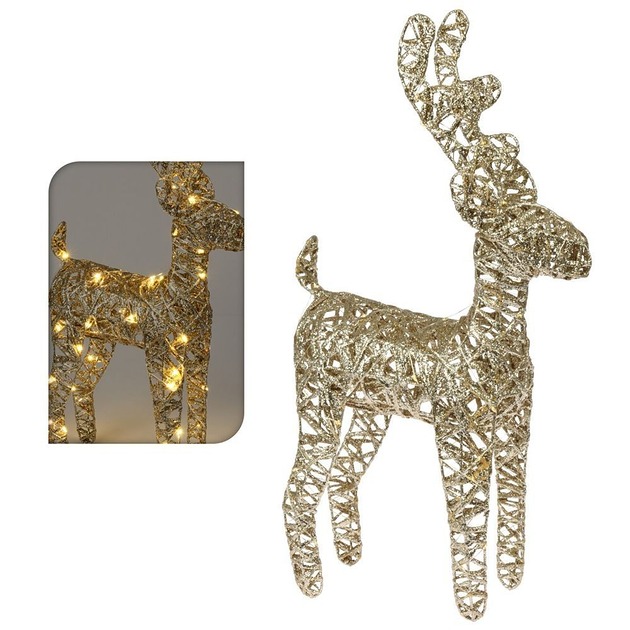 dekoracje świąteczne Figurka renifer stojący złoty LED 37 cm