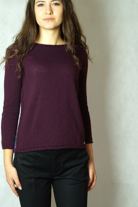 swetry damskie  bakłażanowy sweterek z kolorowym tyłem No.1