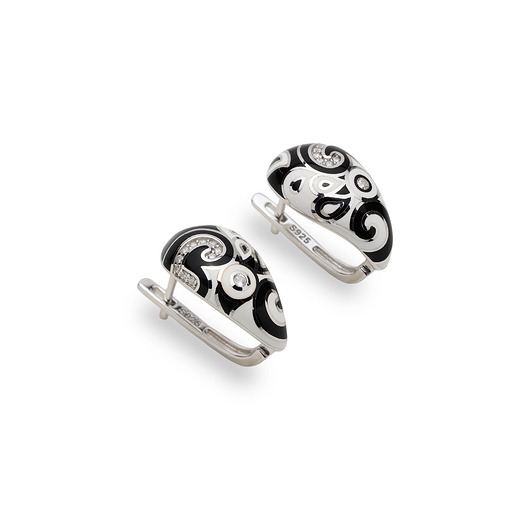 kolczyki srebrne Kolczyki ze srebra 925 rodowane z cyrkoniami i czarno białą emalią