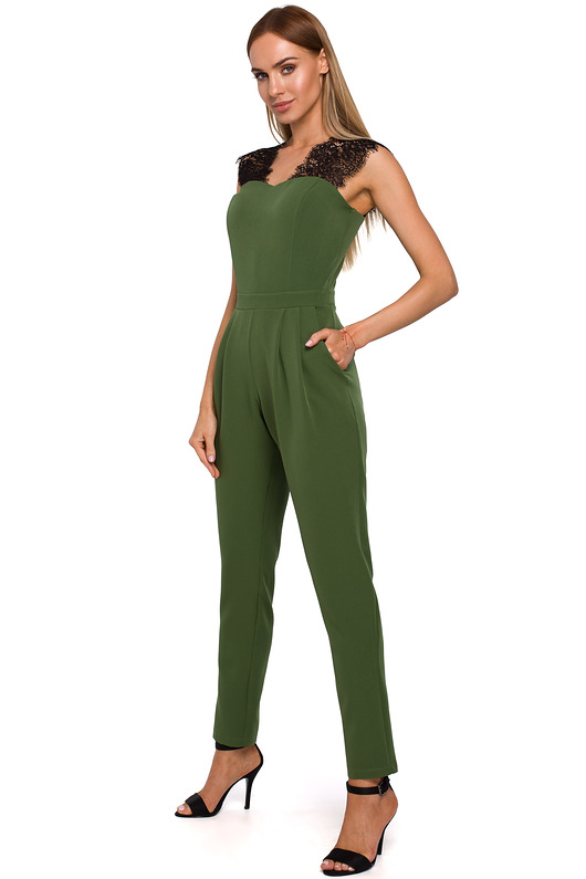 kombinezony damskie Kombinezon z koronką - zielony(M-484)