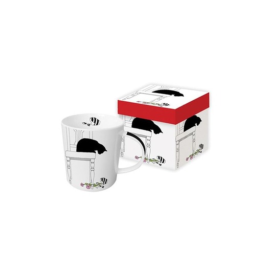 Kubek Porcelanowy z Kotem i Wazonem MIA home