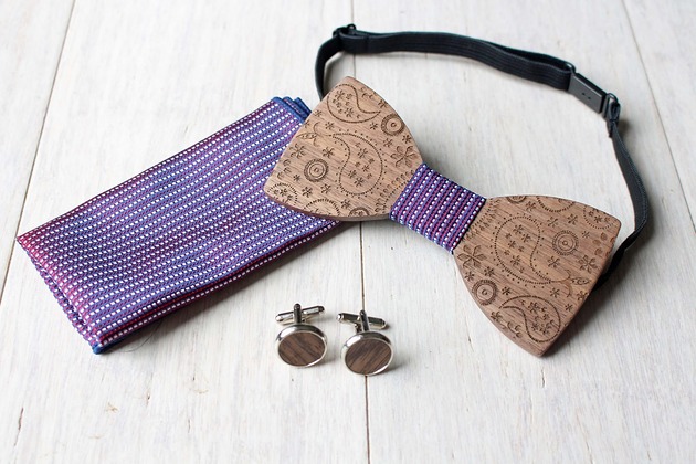 Zestaw z drewnianą muszką PAISLEY czerwień EkoCraft