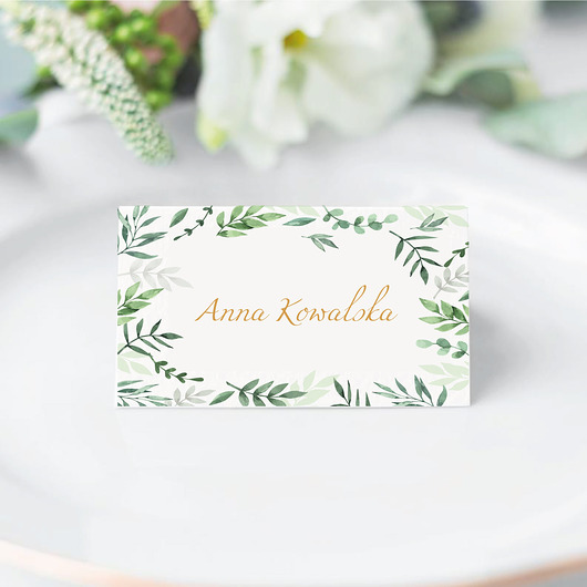 zaproszenia i kartki na ślub Winietki na stół zielone listki