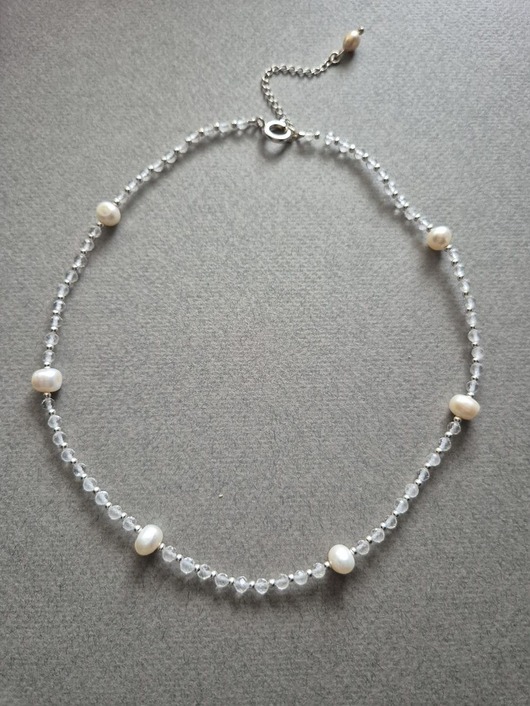 srebrne naszyjniki Naszyjnik Cristal z kryształów górskich i naturalnych pereł