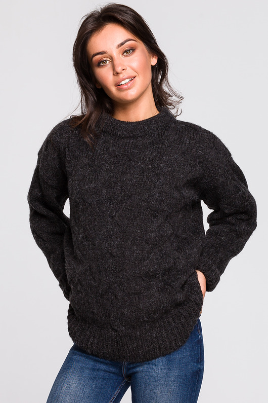 Sweter ze splotem - antracytowy(BK-038) Be