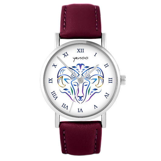 zegarki unisex Zegarek - Baran - skórzany, burgund